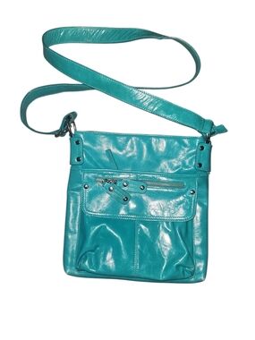 Danier Teal Leather Crossbody Bag with Front Zip Pocket